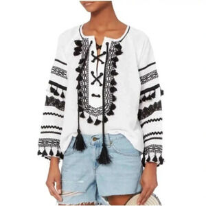 Dodo Bar Or Malka Tassel Top White Black